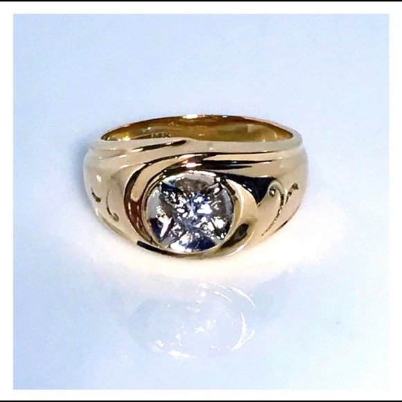 14KT RETRO 1950's MID CENTURY MODERN .21 CARAT FIREY DIAMOND SOLID Y GOLD RING - Picture 9 of 13